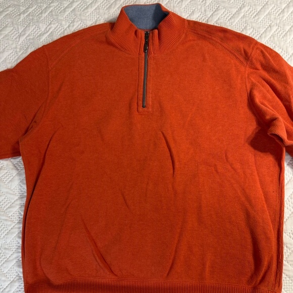 Tommy Bahama 1/4 Quarter Zip Long Sleeve Pullover Reversible Orange Sweater XL - Picture 3 of 11